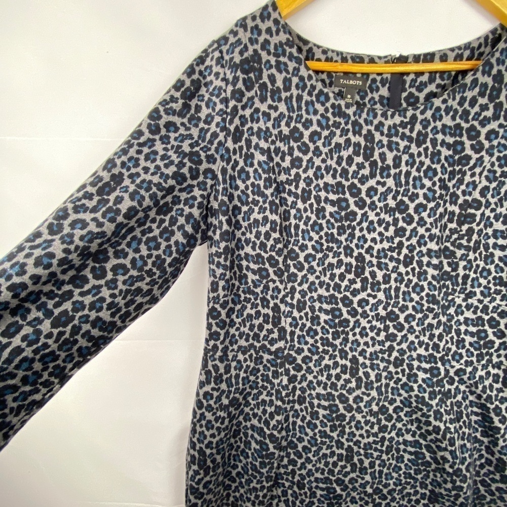Talbots Womens Sz 16 dress 3/4‎ Sleeve Animal Print A-line knee length grey blue - Picture 8 of 15